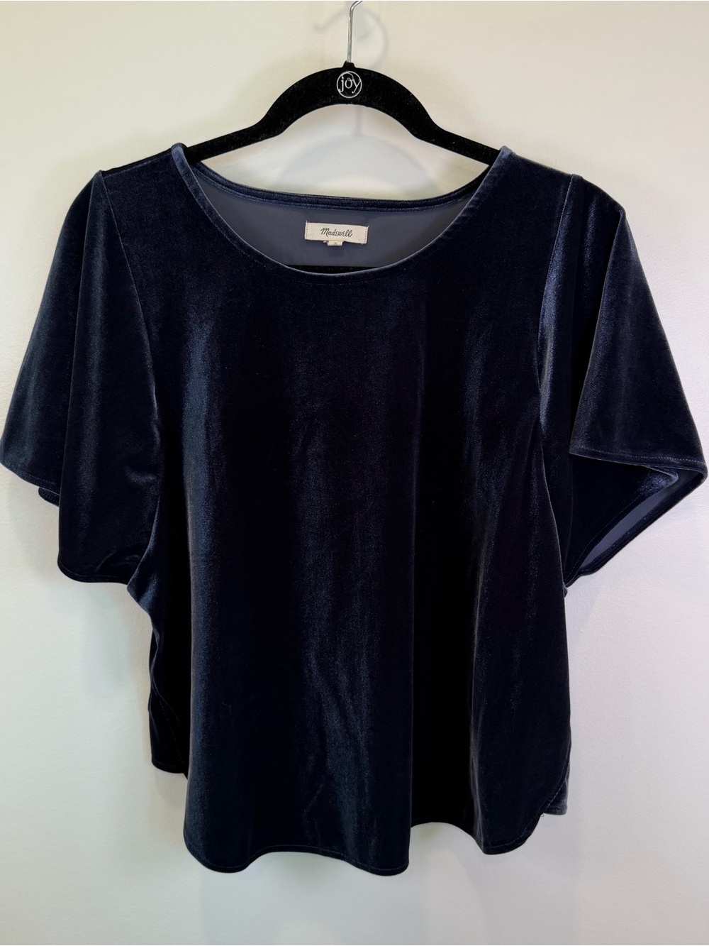MADEWELL Blue Velvet Short-Sleeve Loose-Fit Top Womens Elegant Round Blouse Med
